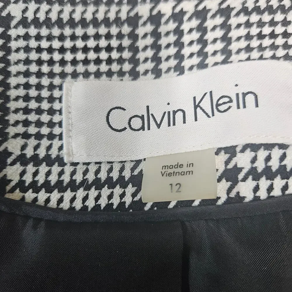 Calvin Klein Longline Glen Plaid Blazer Size 12 Single Vent Equestrian Academia - Picture 4 of 8